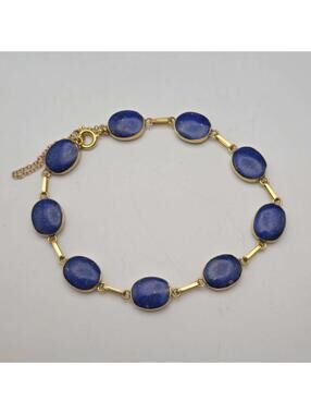 Vintage Style Gold Filled Link Bracelet With Lapis Lazuli Stones 7"